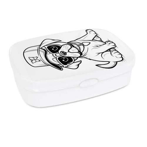 Bulldog lunch box with bold dog artwork, hand-printed in the UK