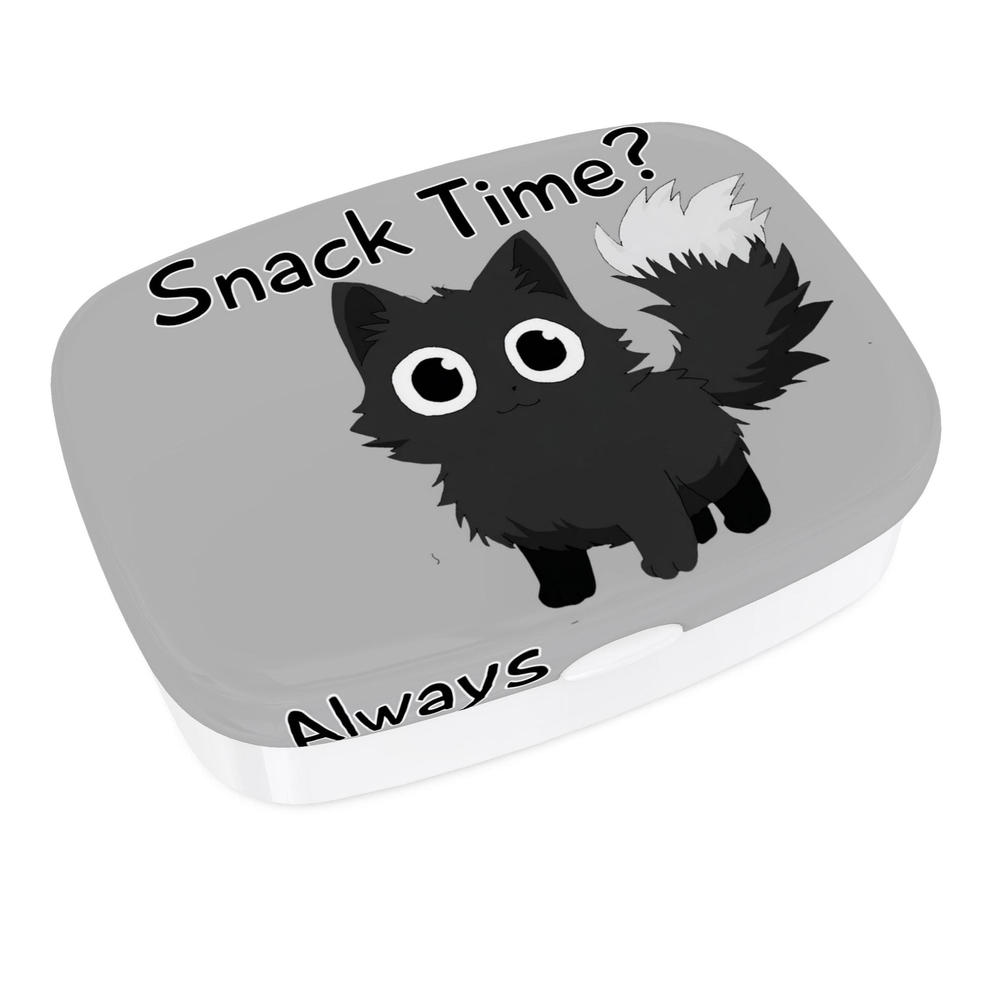 Lunch Box - Wide-Eyed Black Cat (Grey)